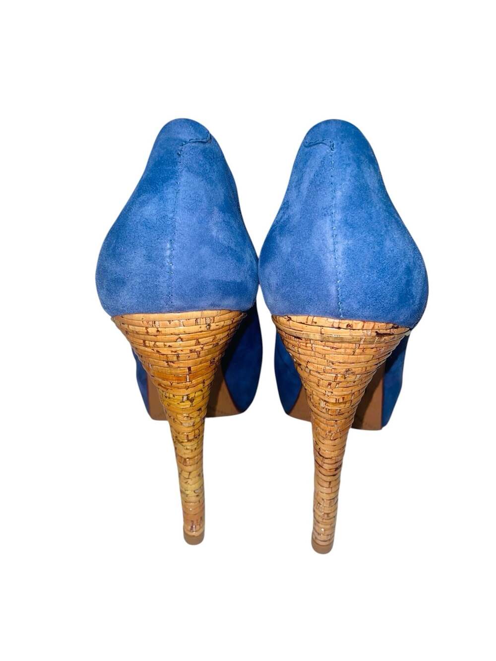 Schutz Blue Suede Platform Heels with Cork-Style Heels Size: 8B - Picture 2 of 6